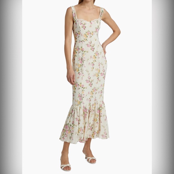 NWT Reformation Irisa Sweetheart Floral Lace Detail Midi Dress Size 8 Posy - Picture 3 of 15